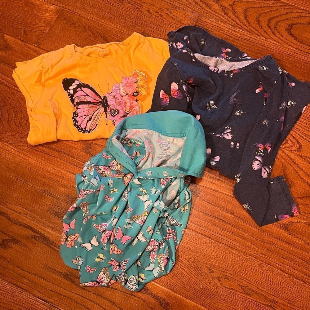 Bundle of girls butterfly t shirt and dresses